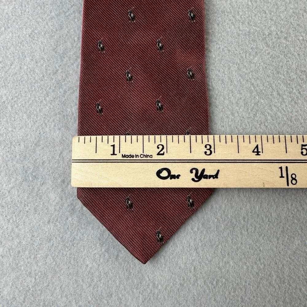 Polo Ralph Lauren Tie 100% Silk Made By Hand In USA Crimson‎ Pony All Over VTG